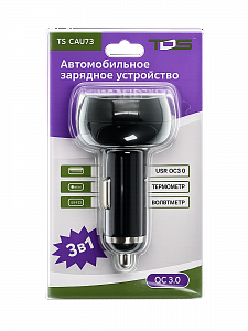 Автомобильное зарядное устройство QC 3.0 с вольтметром и термометром TDS TS-CAU73